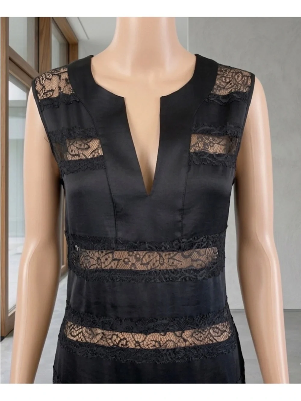 BCBG Angie Black Lace Panel Maxi Dress Size M - Picture 4 of 11